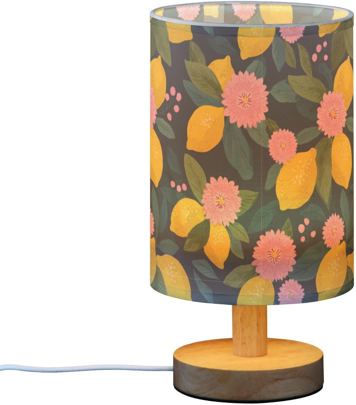 Bedside Table Lamp Lemon Yellow Citrus Fruits (14) Kids Nightstand Lamp Night Light Fabric Shade for Bedroom Living Room Home Office