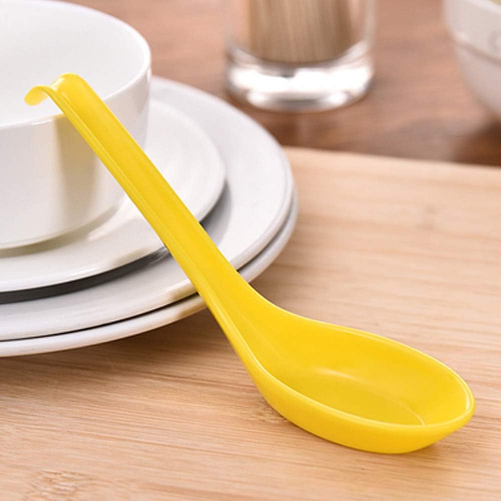 10pcs/set Melamine Rice Spoon Tableware Dinnerware Soup Spoons Imitation Ceramic Utensil (10, Yellow)