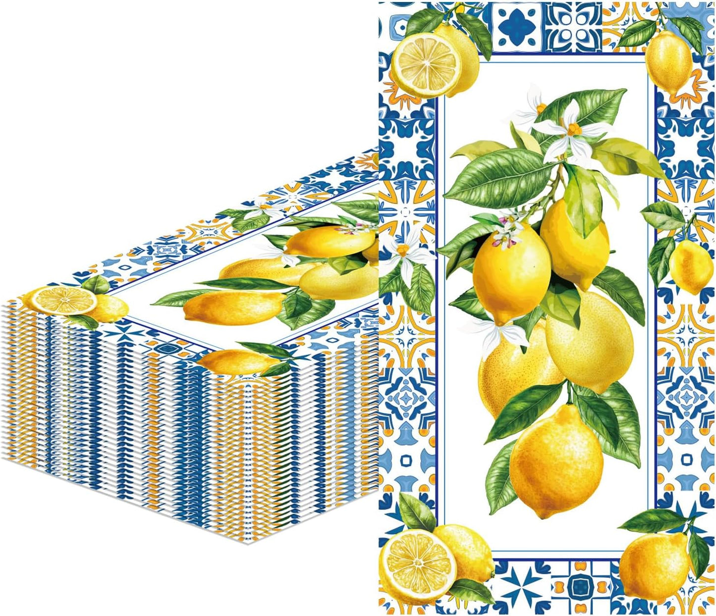 100Pcs Lemon Napkins Disposable Paper Dinner Napkins Decoration Guest Hand Towels for Spring Summer Seasonal Party Tea Gathering Weddings Birthdays Baby Shower Bathroom 4.3 x 7.8 Inch