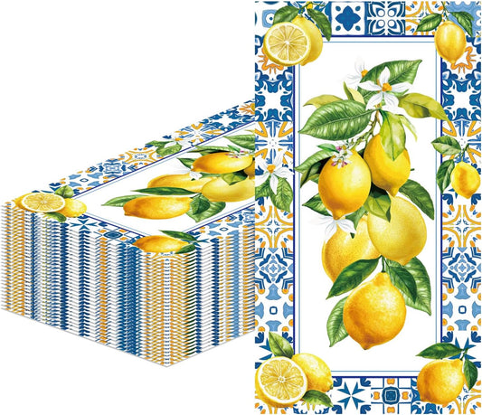 100Pcs Lemon Napkins Disposable Paper Dinner Napkins Decoration Guest Hand Towels for Spring Summer Seasonal Party Tea Gathering Weddings Birthdays Baby Shower Bathroom 4.3 x 7.8 Inch