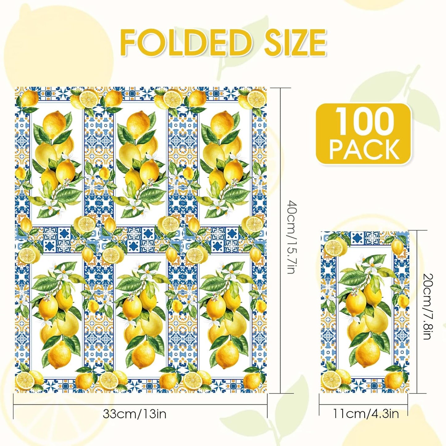 100Pcs Lemon Napkins Disposable Paper Dinner Napkins Decoration Guest Hand Towels for Spring Summer Seasonal Party Tea Gathering Weddings Birthdays Baby Shower Bathroom 4.3 x 7.8 Inch