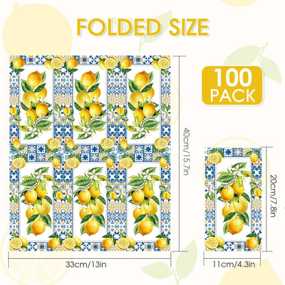 100Pcs Lemon Napkins Disposable Paper Dinner Napkins Decoration Guest Hand Towels for Spring Summer Seasonal Party Tea Gathering Weddings Birthdays Baby Shower Bathroom 4.3 x 7.8 Inch