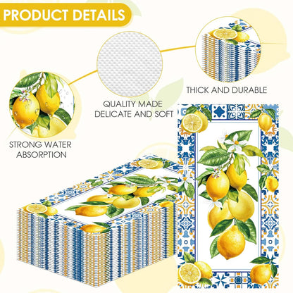 100Pcs Lemon Napkins Disposable Paper Dinner Napkins Decoration Guest Hand Towels for Spring Summer Seasonal Party Tea Gathering Weddings Birthdays Baby Shower Bathroom 4.3 x 7.8 Inch