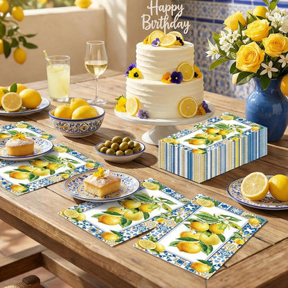 100Pcs Lemon Napkins Disposable Paper Dinner Napkins Decoration Guest Hand Towels for Spring Summer Seasonal Party Tea Gathering Weddings Birthdays Baby Shower Bathroom 4.3 x 7.8 Inch