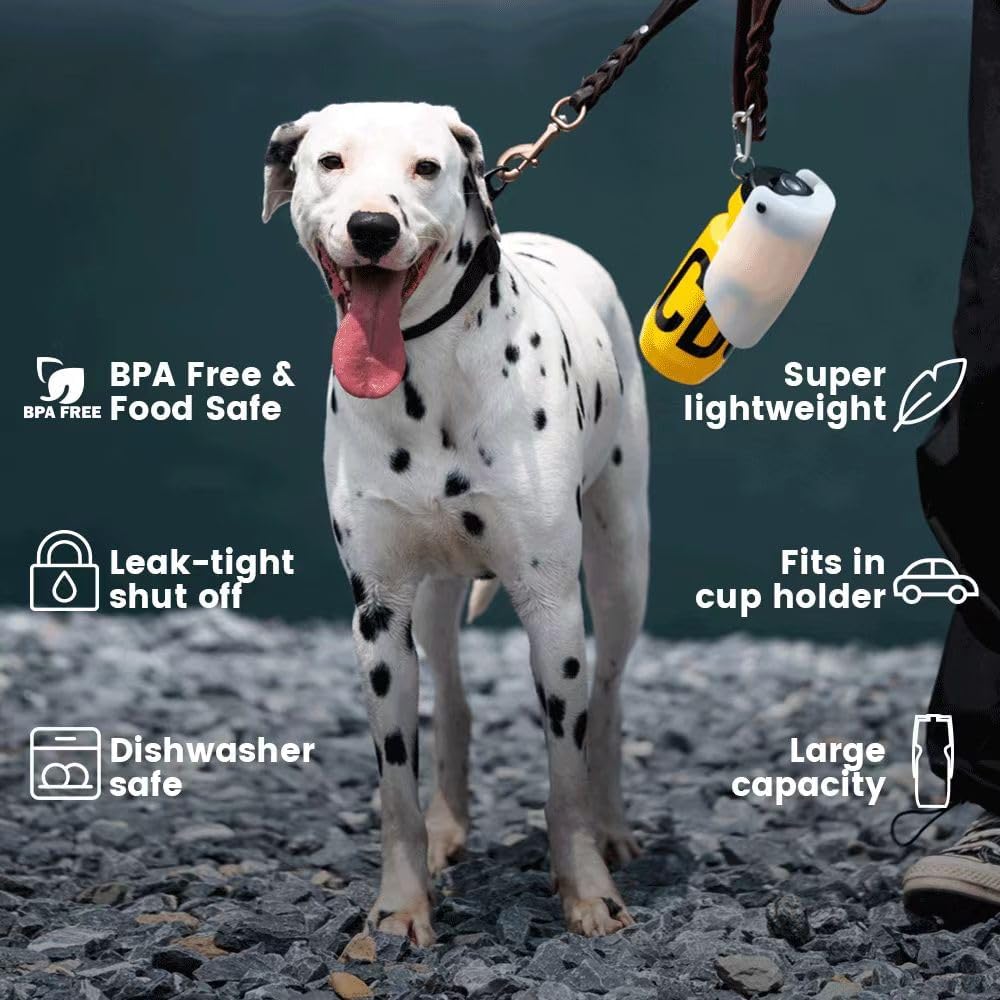 Dog Water Bottle Portable Travel Water Bottle Dispenser for Dogs, Super Light-Weight, Leak-Proof Bottles for Pets Outdoor Walking, Hiking, Travel,Food Grade Silicone,BPA Free (Yellow, 21oz)