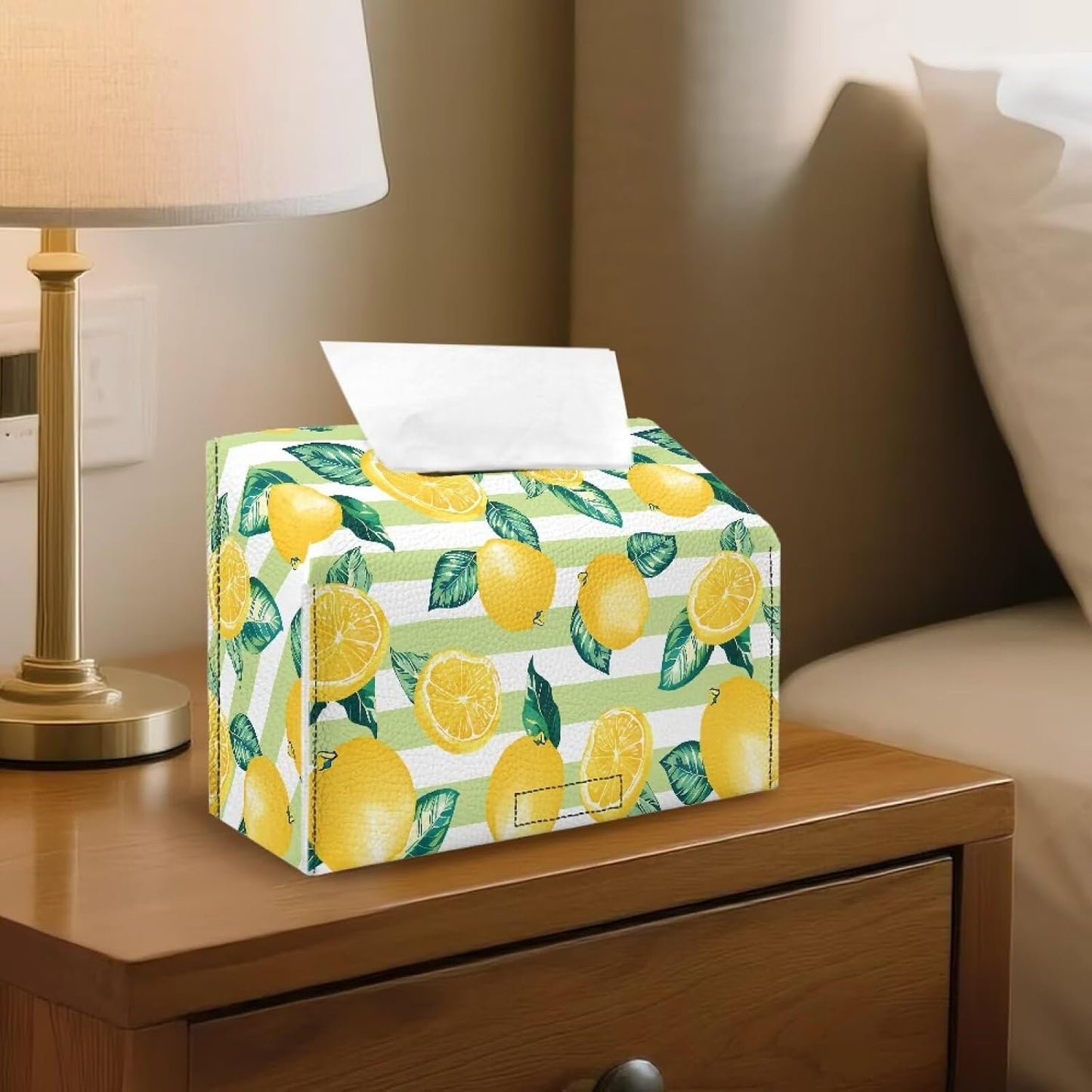 Lemon Print Tissue Box Cover Compatible with Kleenex Disposable Hand Towels, Waterproof PU Leather Hand Towel Box Cover for Tabletop Bathroom Car and Office