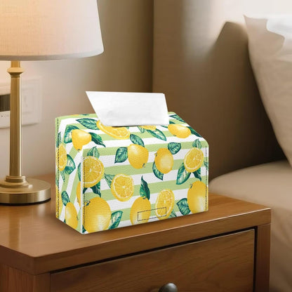 Lemon Print Tissue Box Cover Compatible with Kleenex Disposable Hand Towels, Waterproof PU Leather Hand Towel Box Cover for Tabletop Bathroom Car and Office