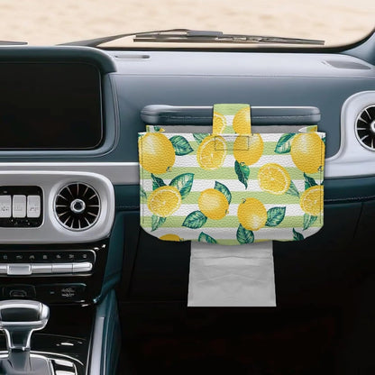 Lemon Print Tissue Box Cover Compatible with Kleenex Disposable Hand Towels, Waterproof PU Leather Hand Towel Box Cover for Tabletop Bathroom Car and Office