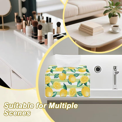 Lemon Print Tissue Box Cover Compatible with Kleenex Disposable Hand Towels, Waterproof PU Leather Hand Towel Box Cover for Tabletop Bathroom Car and Office