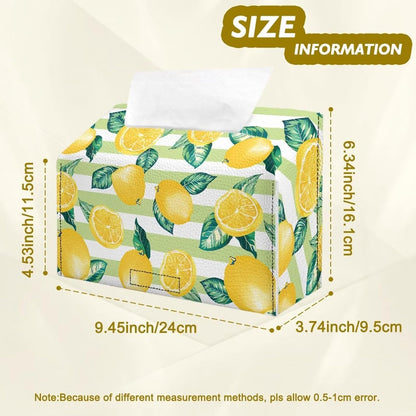 Lemon Print Tissue Box Cover Compatible with Kleenex Disposable Hand Towels, Waterproof PU Leather Hand Towel Box Cover for Tabletop Bathroom Car and Office