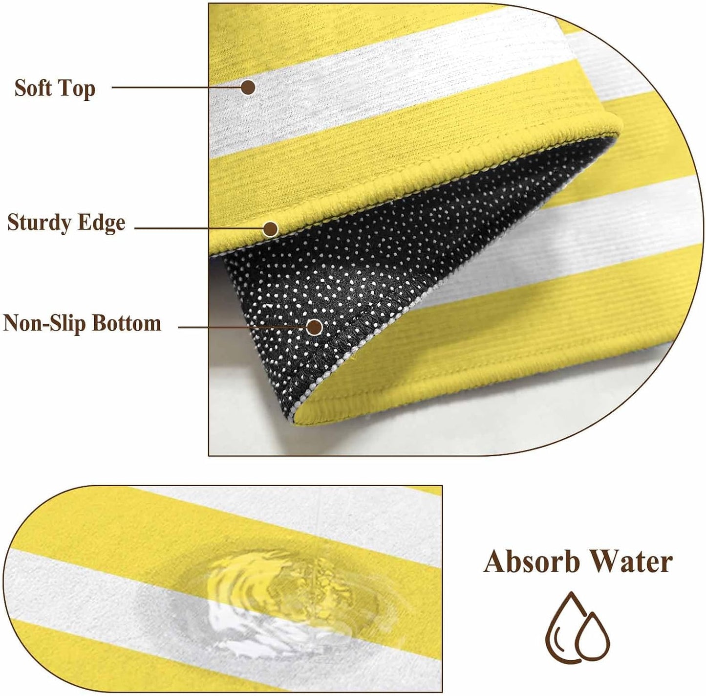 2x3 Ft Entryway Area Rug, Yellow Striped Kitchen Rug Runner Floor Mat, Modern Simple Monochrome Geometric White Non Slip Indoor Door Mat Throw Carpet for Bathroom Living Room Bedroom