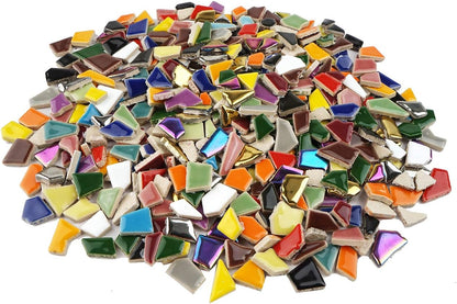 Vibrant Broken Ceramic Tiles for Crafts Mosaics,Irregular Polished China Tile Scraps Stained Glass Pieces, Mixed Colors- 2Pounds/0.97 Square Foot