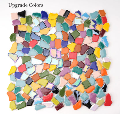 Vibrant Broken Ceramic Tiles for Crafts Mosaics,Irregular Polished China Tile Scraps Stained Glass Pieces, Mixed Colors- 2Pounds/0.97 Square Foot