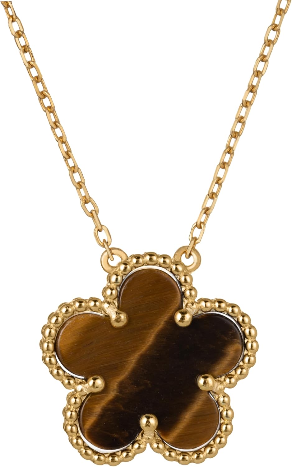 925 Sterling Silver 14K Yellow Gold Plated Hawaiian Plumeria Clover Flower Motif Beaded Necklace Pendant 16" + 2" Adjustable Chain, Nickle Free Hypoallergenic for Sensitive Skin, with Gift Box