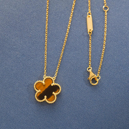 925 Sterling Silver 14K Yellow Gold Plated Hawaiian Plumeria Clover Flower Motif Beaded Necklace Pendant 16" + 2" Adjustable Chain, Nickle Free Hypoallergenic for Sensitive Skin, with Gift Box
