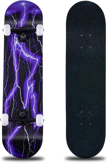 Skateboard,31 x 8 Inch Complete Skateboard, 8-Layer Maple Wood Deck Double Kick Standard Skateboards for Kids, Teens, Adult, Beginner