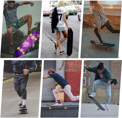 Skateboard,31 x 8 Inch Complete Skateboard, 8-Layer Maple Wood Deck Double Kick Standard Skateboards for Kids, Teens, Adult, Beginner