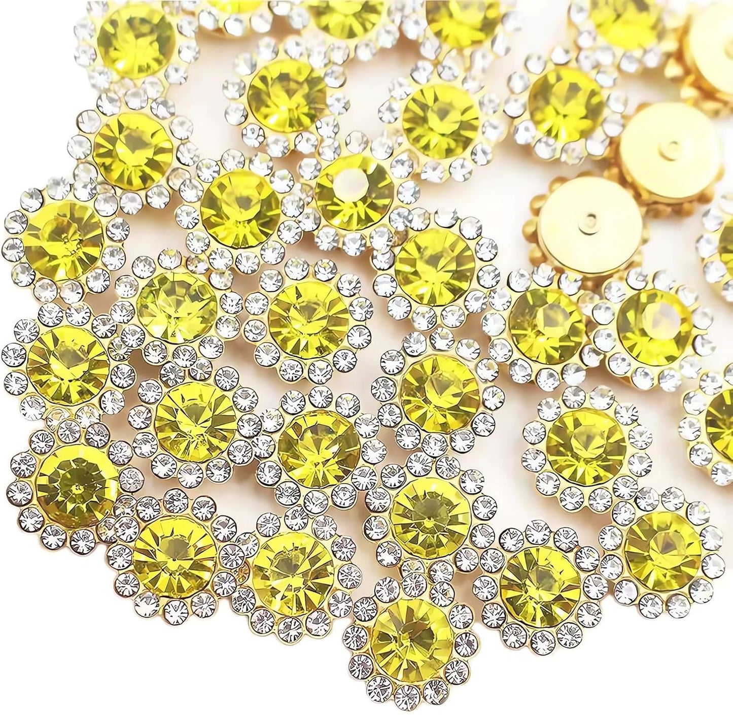 12mm 150pcs Lemon Yellow Sew on Rhinestones, Crystals Glass Gems with Metal Base Claw Flatback Rhinestones for Crafting, Sunflower Gemstones for Sewing Hats Jewels Crafts Clothes Shoes Accessories