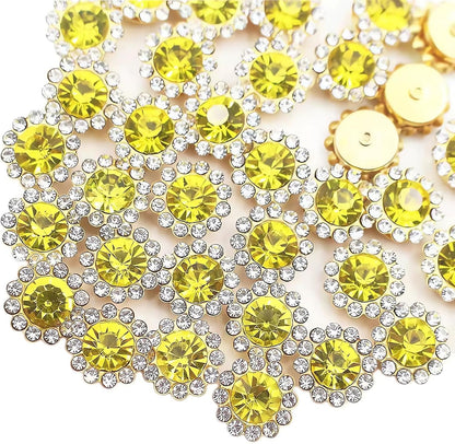 12mm 150pcs Lemon Yellow Sew on Rhinestones, Crystals Glass Gems with Metal Base Claw Flatback Rhinestones for Crafting, Sunflower Gemstones for Sewing Hats Jewels Crafts Clothes Shoes Accessories