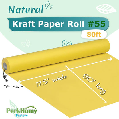 Lemon Yellow Kraft Paper Roll 17.5" x 960" (80') for Gift Wrapping Bouquet Flower Art Painting Craft Writing Packaging Shipping 80GSM 55LB (Lemon Yellow, 17.5" x 80')