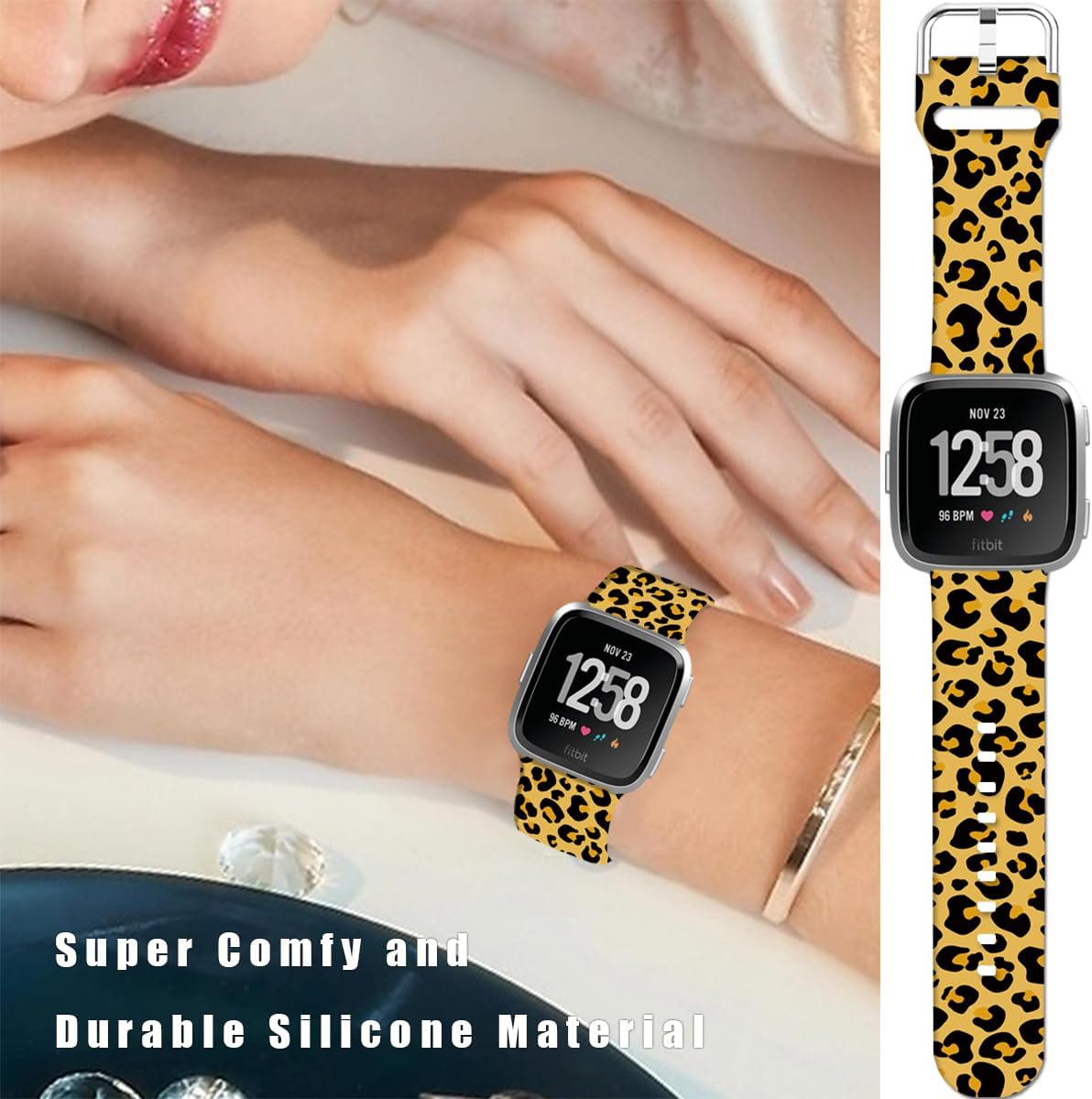Soft Silicone Watch Bands Compatible with Fitbit Versa 2/Versa/Fitbit Versa Lite/SE Cartoon Band，23mm Cute Floral Pattern Printed Strap Replacement Wristband for Men Women Teens.