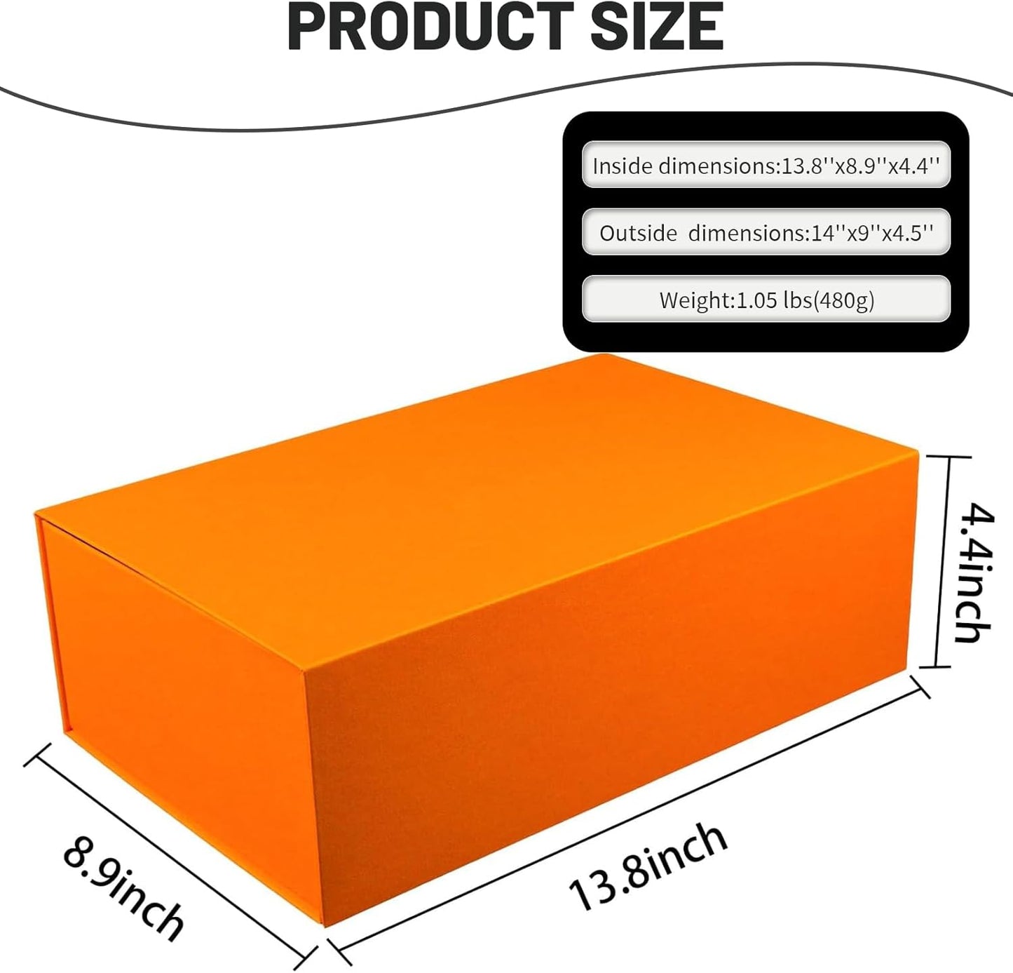 Large Orange Gift Box with Lid,14"x9"x4.5" Magnetic Gift Boxes with Ribbon,Cards and Envelopes for Presents,Great for Wedding,Birthdays,Crafting,Gift Packaging.