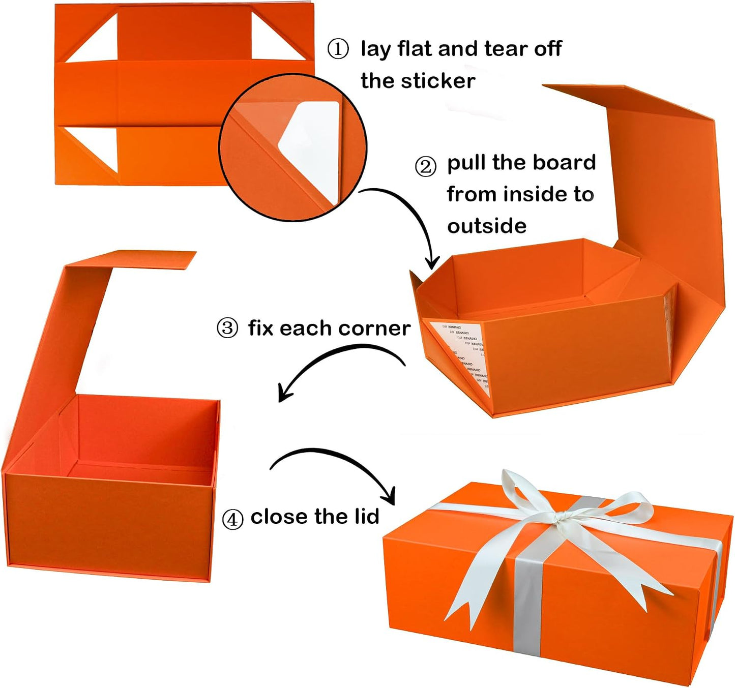 Large Orange Gift Box with Lid,14"x9"x4.5" Magnetic Gift Boxes with Ribbon,Cards and Envelopes for Presents,Great for Wedding,Birthdays,Crafting,Gift Packaging.