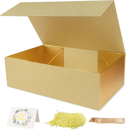 Gift Boxes with Magnetic Closure 9.5x6x3 inches for Birthday and Holiday Gifts (Gold, Pack of 1)