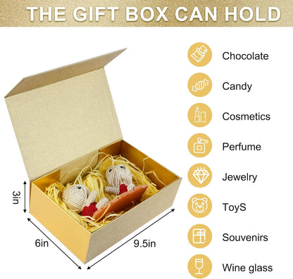 Gift Boxes with Magnetic Closure 9.5x6x3 inches for Birthday and Holiday Gifts (Gold, Pack of 1)