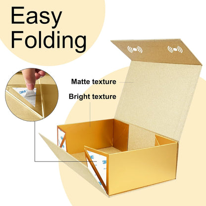 Gift Boxes with Magnetic Closure 9.5x6x3 inches for Birthday and Holiday Gifts (Gold, Pack of 1)