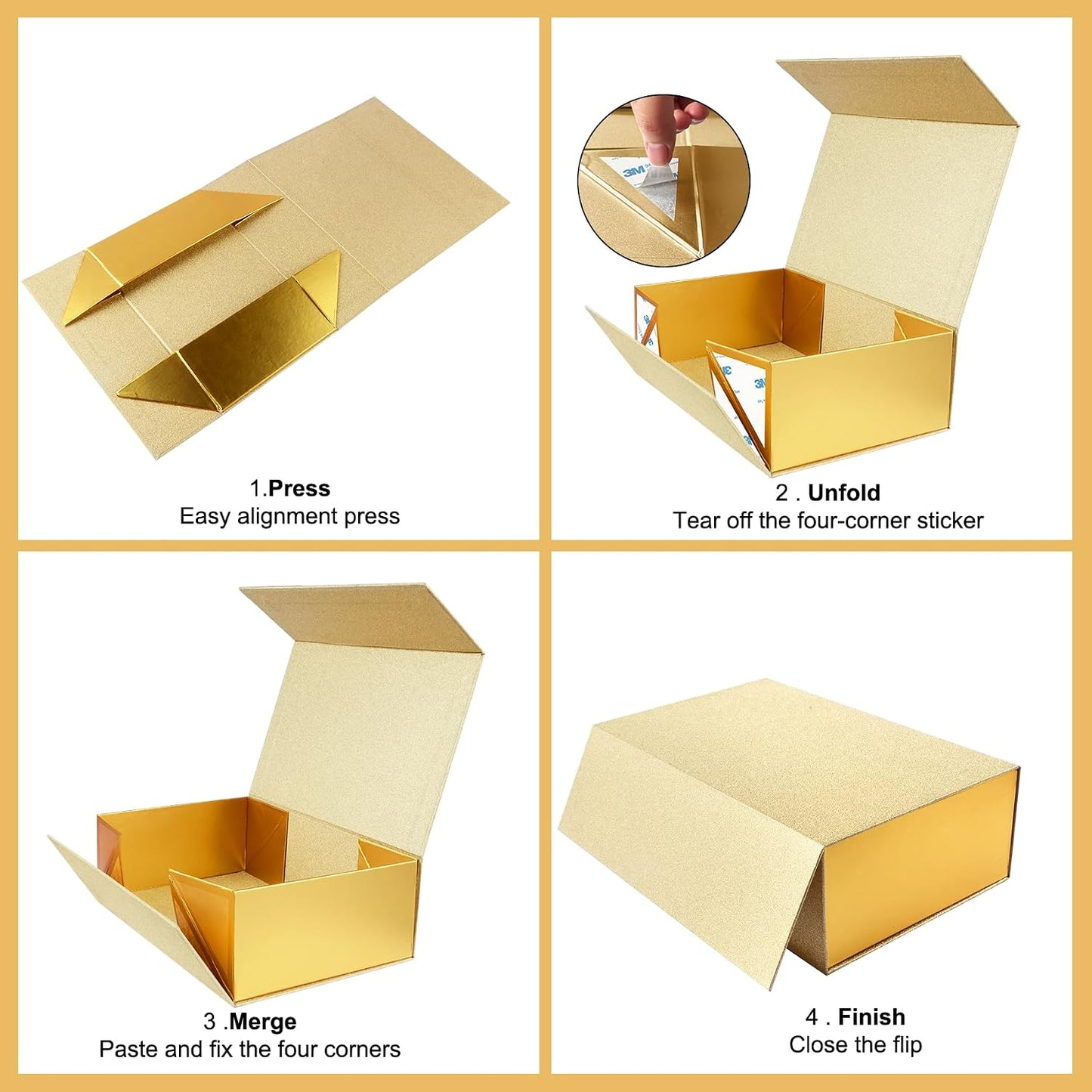 Gift Boxes with Magnetic Closure 9.5x6x3 inches for Birthday and Holiday Gifts (Gold, Pack of 1)