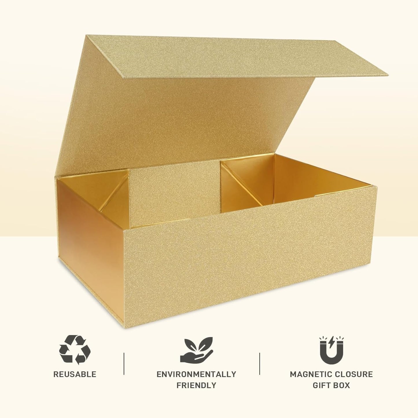 Gift Boxes with Magnetic Closure 9.5x6x3 inches for Birthday and Holiday Gifts (Gold, Pack of 1)
