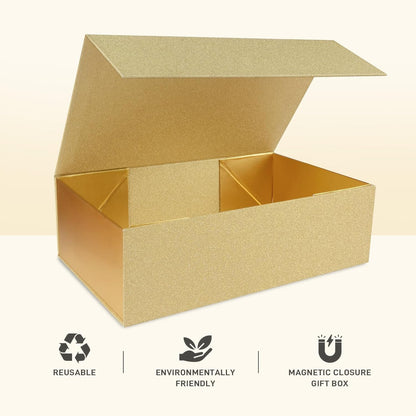 Gift Boxes with Magnetic Closure 9.5x6x3 inches for Birthday and Holiday Gifts (Gold, Pack of 1)