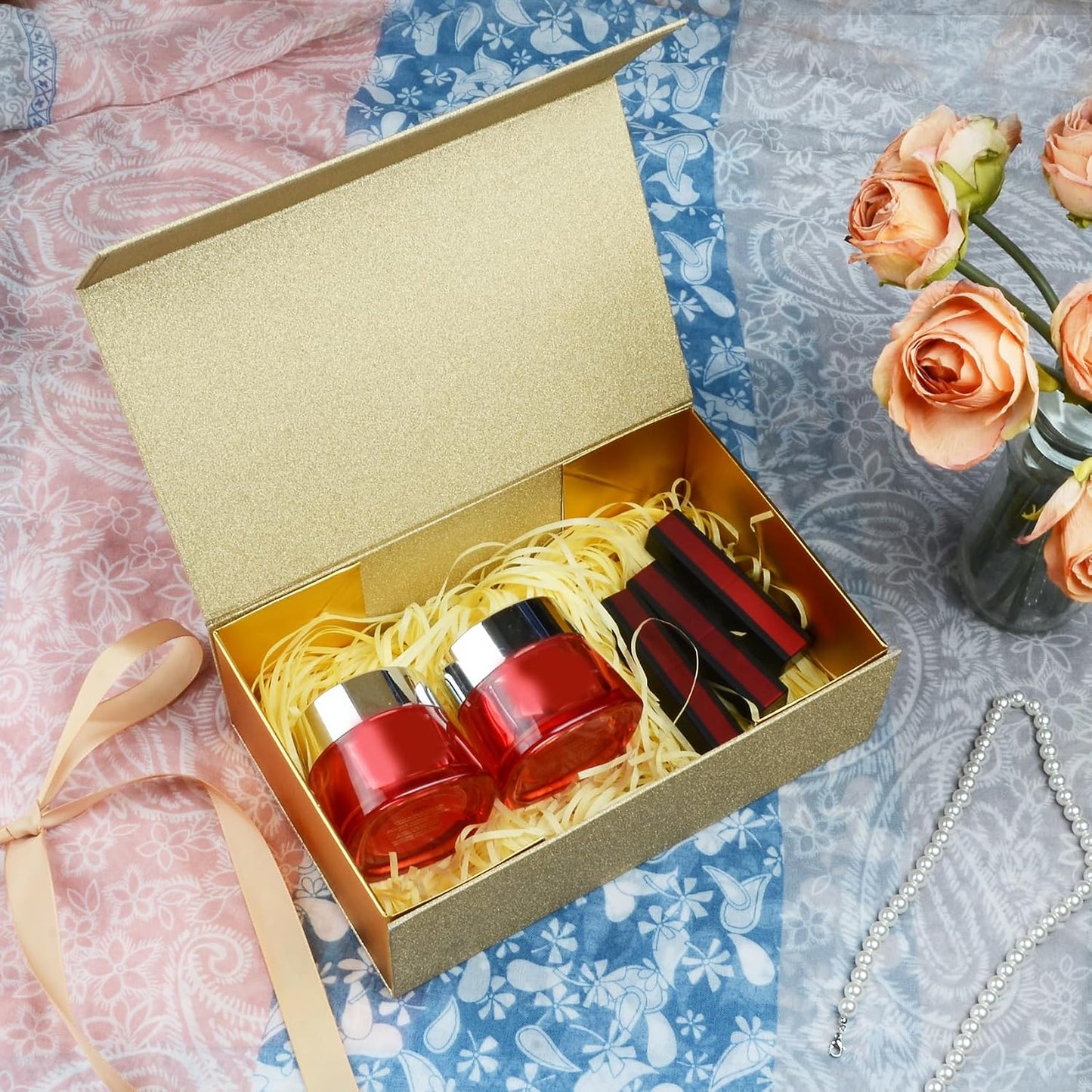 Gift Boxes with Magnetic Closure 9.5x6x3 inches for Birthday and Holiday Gifts (Gold, Pack of 1)