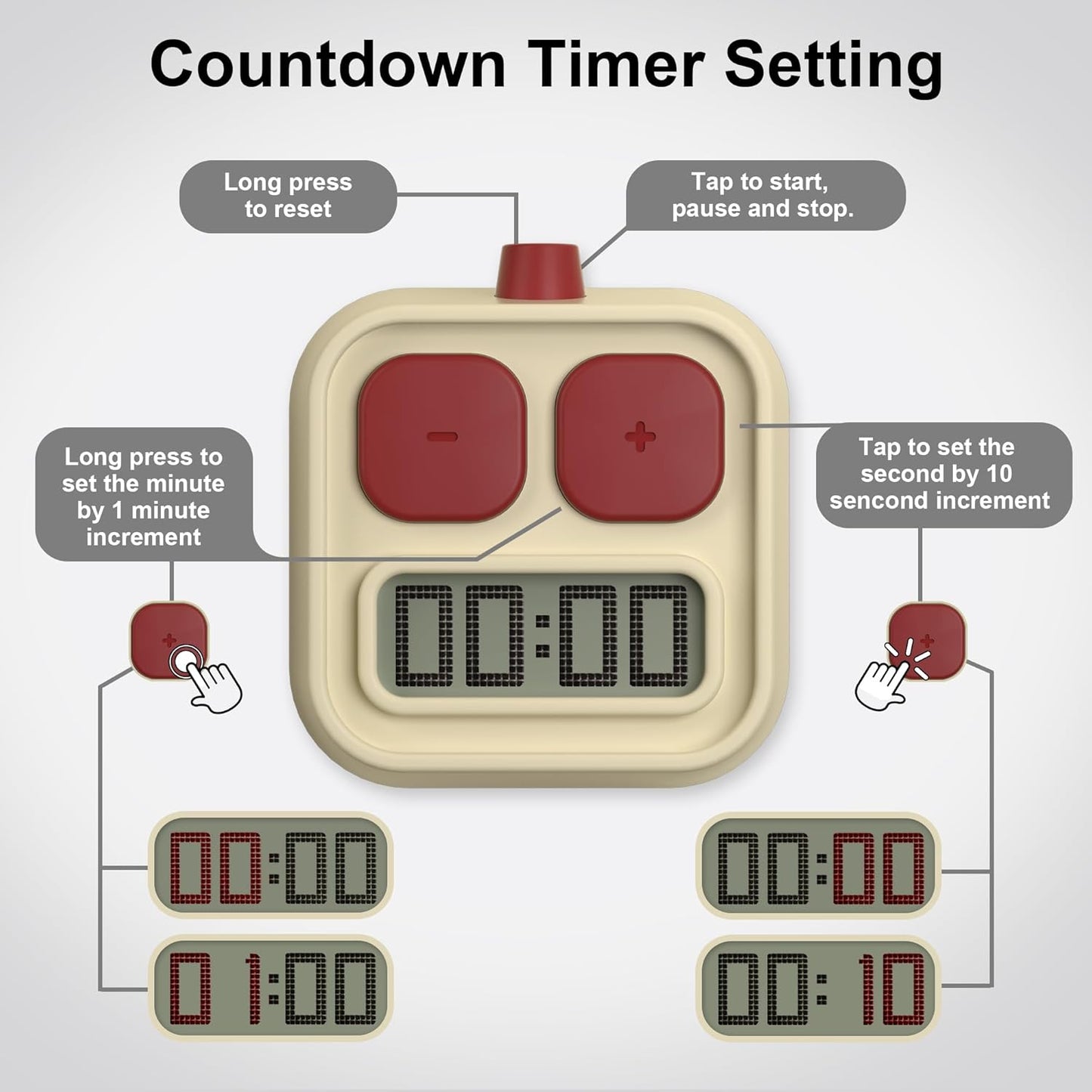 Digital Kitchen Timer for Cooking, Countdown & Count-up Productivity, Magnetic for Kids Classroom, Kitchen, Home, School, Office, Yellow