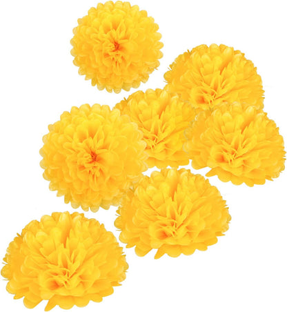 10" Yellow Tissue Pom Poms DIY Tissue Paper Flowers for Birthday Wedding Baby Shower Tea Party Dessert Table Decoration, Pack of 18