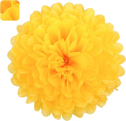 10" Yellow Tissue Pom Poms DIY Tissue Paper Flowers for Birthday Wedding Baby Shower Tea Party Dessert Table Decoration, Pack of 18