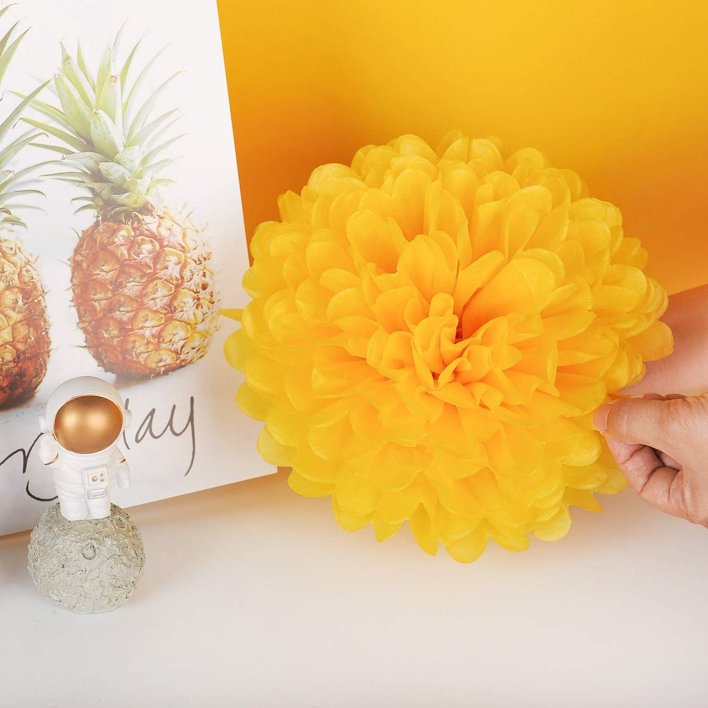 10" Yellow Tissue Pom Poms DIY Tissue Paper Flowers for Birthday Wedding Baby Shower Tea Party Dessert Table Decoration, Pack of 18