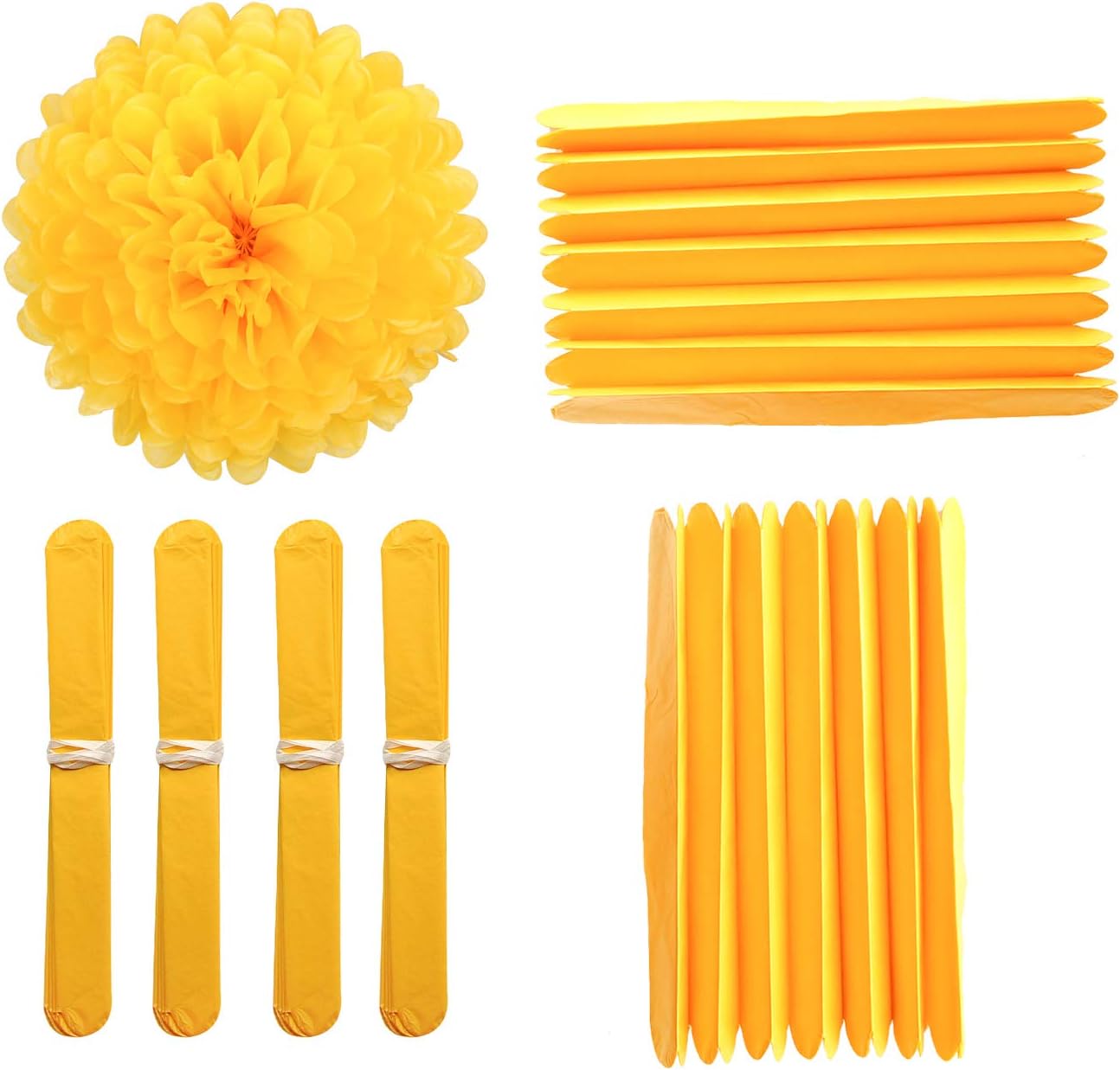 10" Yellow Tissue Pom Poms DIY Tissue Paper Flowers for Birthday Wedding Baby Shower Tea Party Dessert Table Decoration, Pack of 18