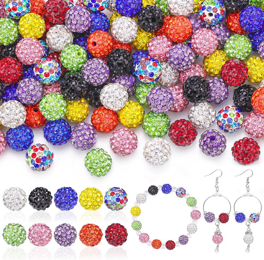 100 pcs 10mm Rhinestone Beads for Jewelry Making, Yellow Shiny Round Shamballa Disco Beads Bulk, Sparkle Crystal Clay Christmas for Bracelet Baseball Necklace Earring Crafting and DIY