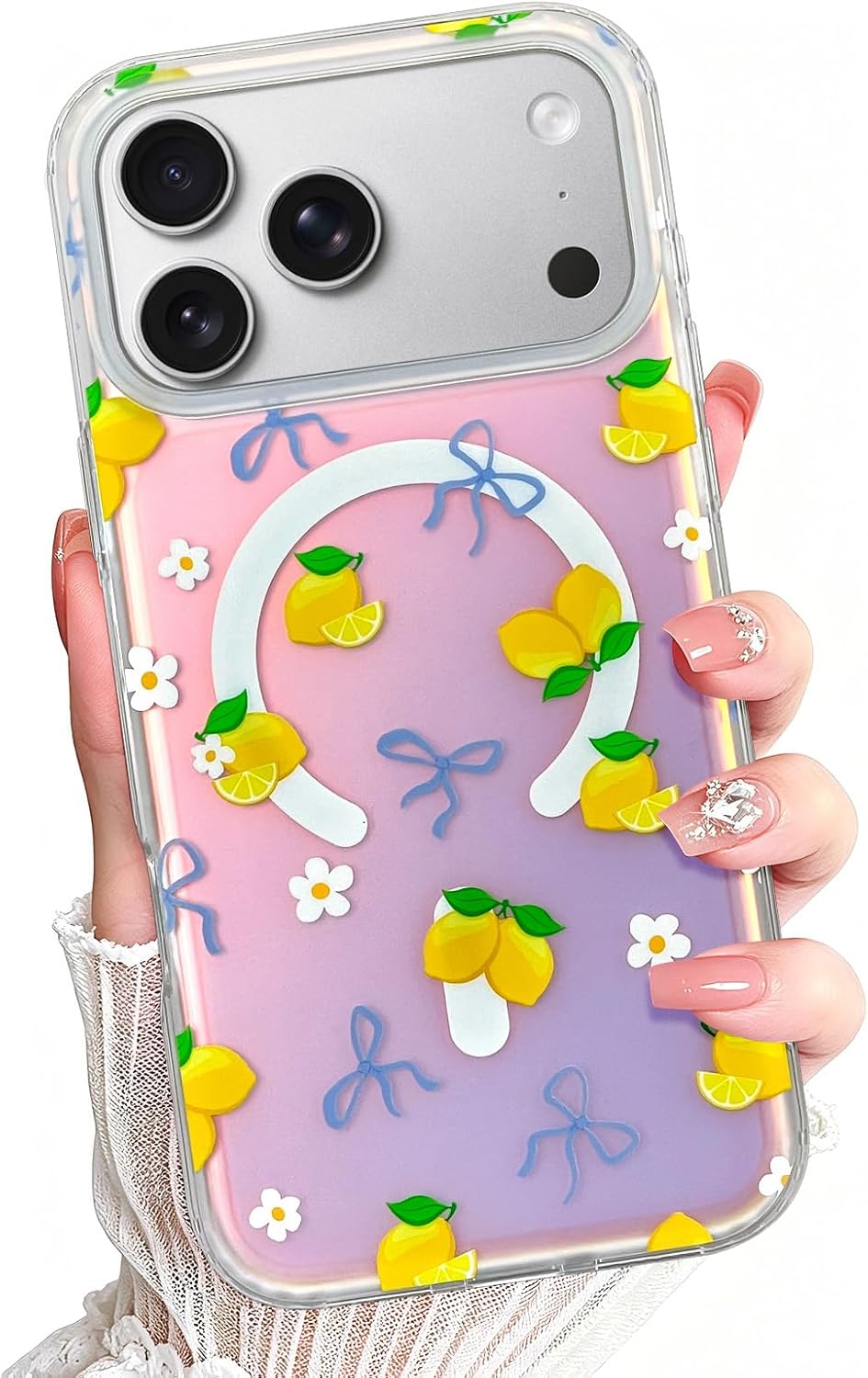 Iridescent Magnetic Cute Case for iPhone 17 Pro, Lemon | Compatible with MagSafe Slim Translucent Matte Case for Girls Women Cute Girly Glitter Sparkly Rainbow Protective Cover