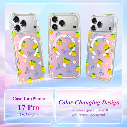 Iridescent Magnetic Cute Case for iPhone 17 Pro, Lemon | Compatible with MagSafe Slim Translucent Matte Case for Girls Women Cute Girly Glitter Sparkly Rainbow Protective Cover
