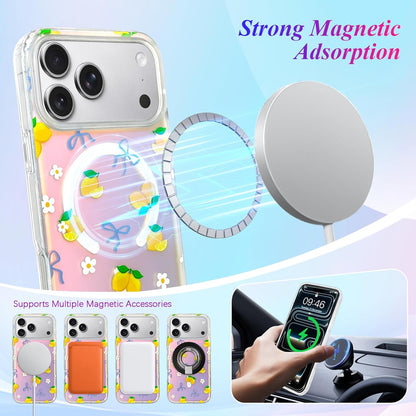 Iridescent Magnetic Cute Case for iPhone 17 Pro, Lemon | Compatible with MagSafe Slim Translucent Matte Case for Girls Women Cute Girly Glitter Sparkly Rainbow Protective Cover