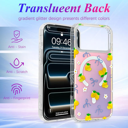 Iridescent Magnetic Cute Case for iPhone 17 Pro, Lemon | Compatible with MagSafe Slim Translucent Matte Case for Girls Women Cute Girly Glitter Sparkly Rainbow Protective Cover