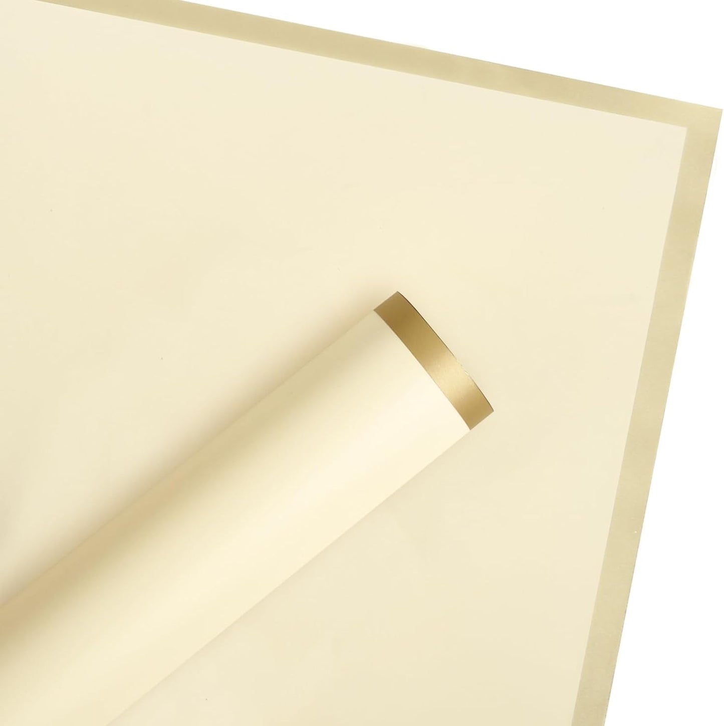 20 Sheets Flower Wrapping Paper - 22.4 x 22.4 inch Gold Trim Yellow Water-Resistant Floral Bouquet Wrapping Paper, Florist Supplies Packaging Paper for Wedding Birthday Gift DIY