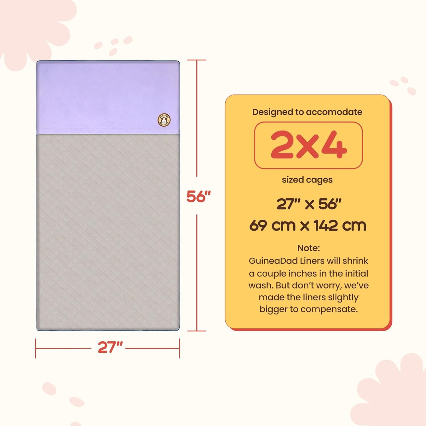 Original Reusable Cage Liner – Yellow Fleece Bedding with Burrowing Pocket – Extra Absorbent Core & Waterproof Bottom – Fits C&C 2x4 Guinea Pig Cages – Small Animal Supplies