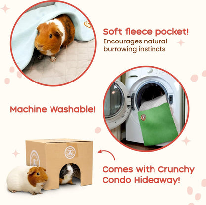 Original Reusable Cage Liner – Yellow Fleece Bedding with Burrowing Pocket – Extra Absorbent Core & Waterproof Bottom – Fits C&C 2x4 Guinea Pig Cages – Small Animal Supplies