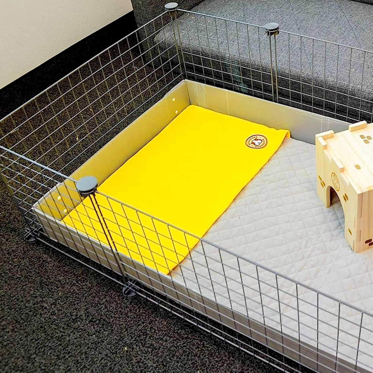 Original Reusable Cage Liner – Yellow Fleece Bedding with Burrowing Pocket – Extra Absorbent Core & Waterproof Bottom – Fits C&C 2x4 Guinea Pig Cages – Small Animal Supplies