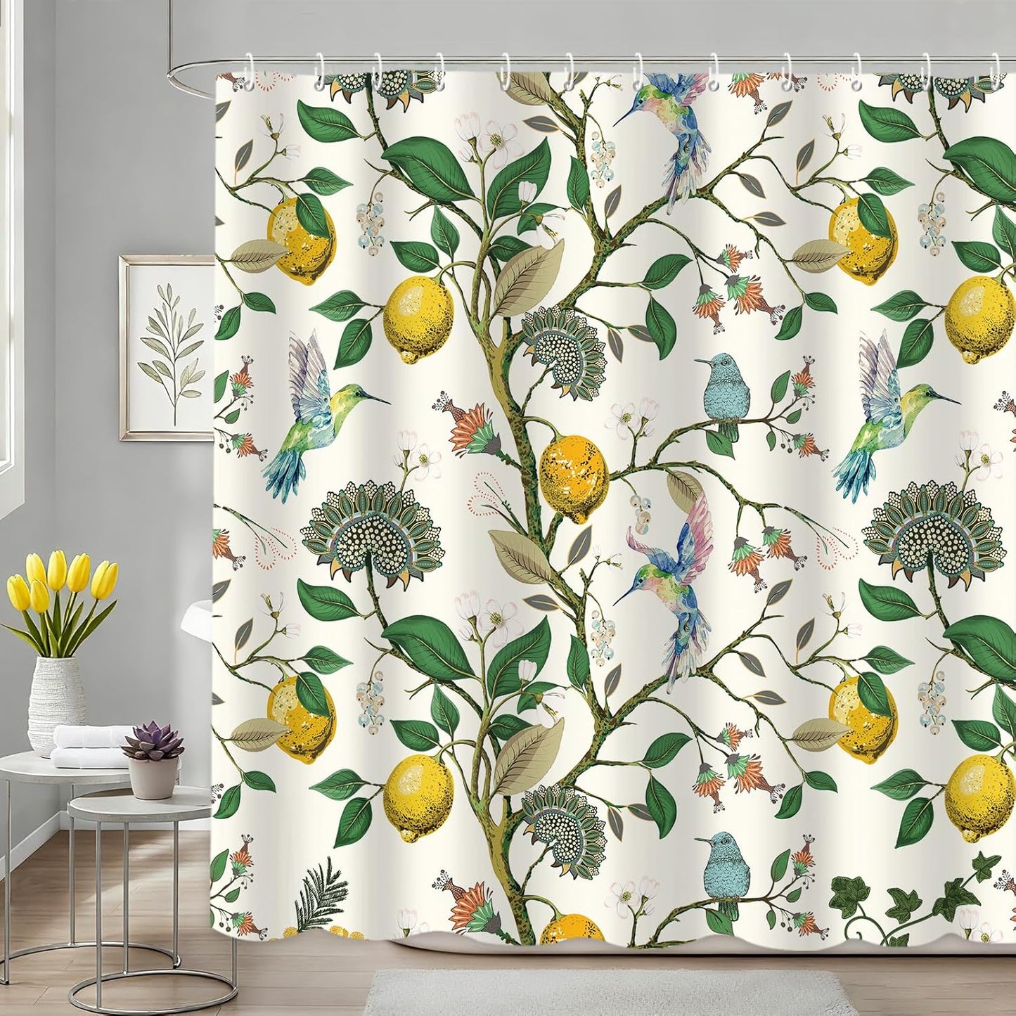 Lemon Shower Curtain | Waterproof Polyester, 12 Hooks Included, 72"L x 72"W, Machine Washable, Victorian Vintage Farmhouse Chic French Country Style