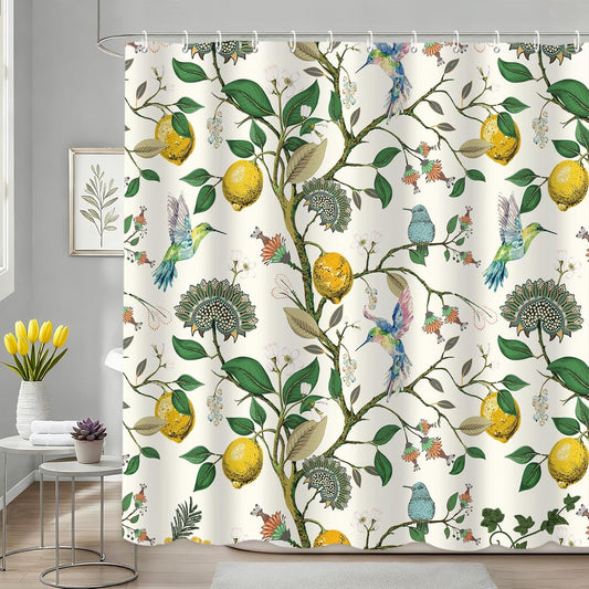 Lemon Shower Curtain | Waterproof Polyester, 12 Hooks Included, 72"L x 72"W, Machine Washable, Victorian Vintage Farmhouse Chic French Country Style